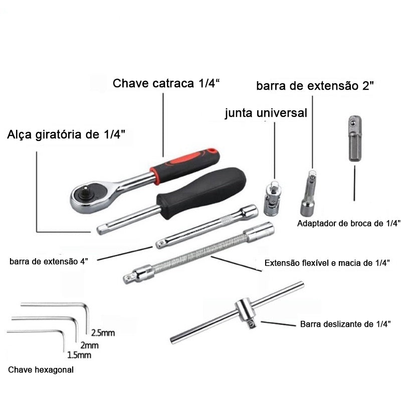 Kit 46 Chave Catraca Jogo De Soquetes Allen Torx Ferramentas