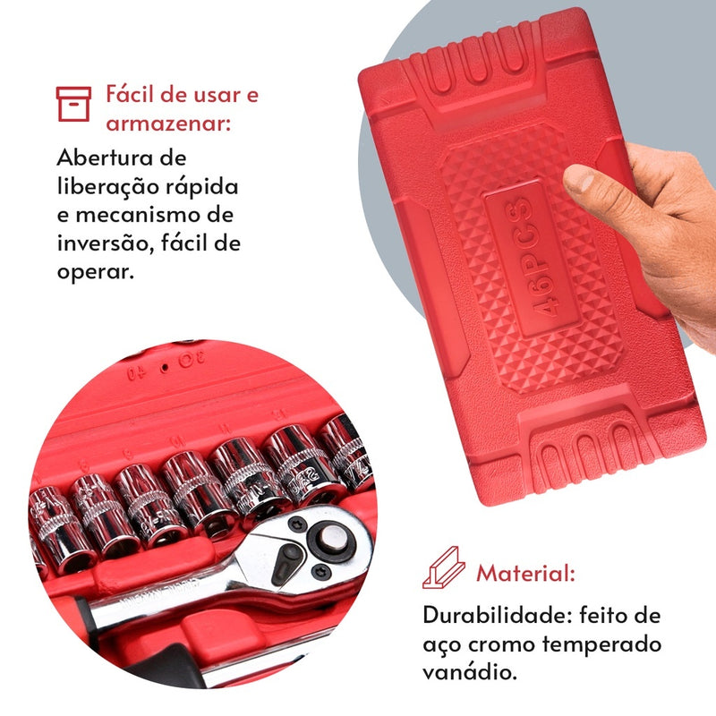 Kit 46 Chave Catraca Jogo De Soquetes Allen Torx Ferramentas