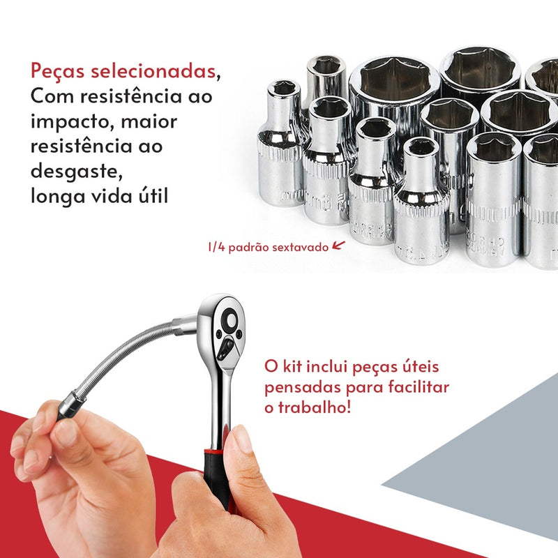 Kit 46 Chave Catraca Jogo De Soquetes Allen Torx Ferramentas